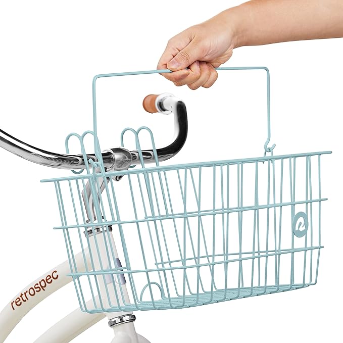 Retrospec Apollo-Lite Lift-Off Bike Basket - Detachable Steel Handlebar Basket with Carrying Handle for Commuting, Shopping & Beach Trips - 14.5in x 9.5in Weather-Resistant Biking Gear