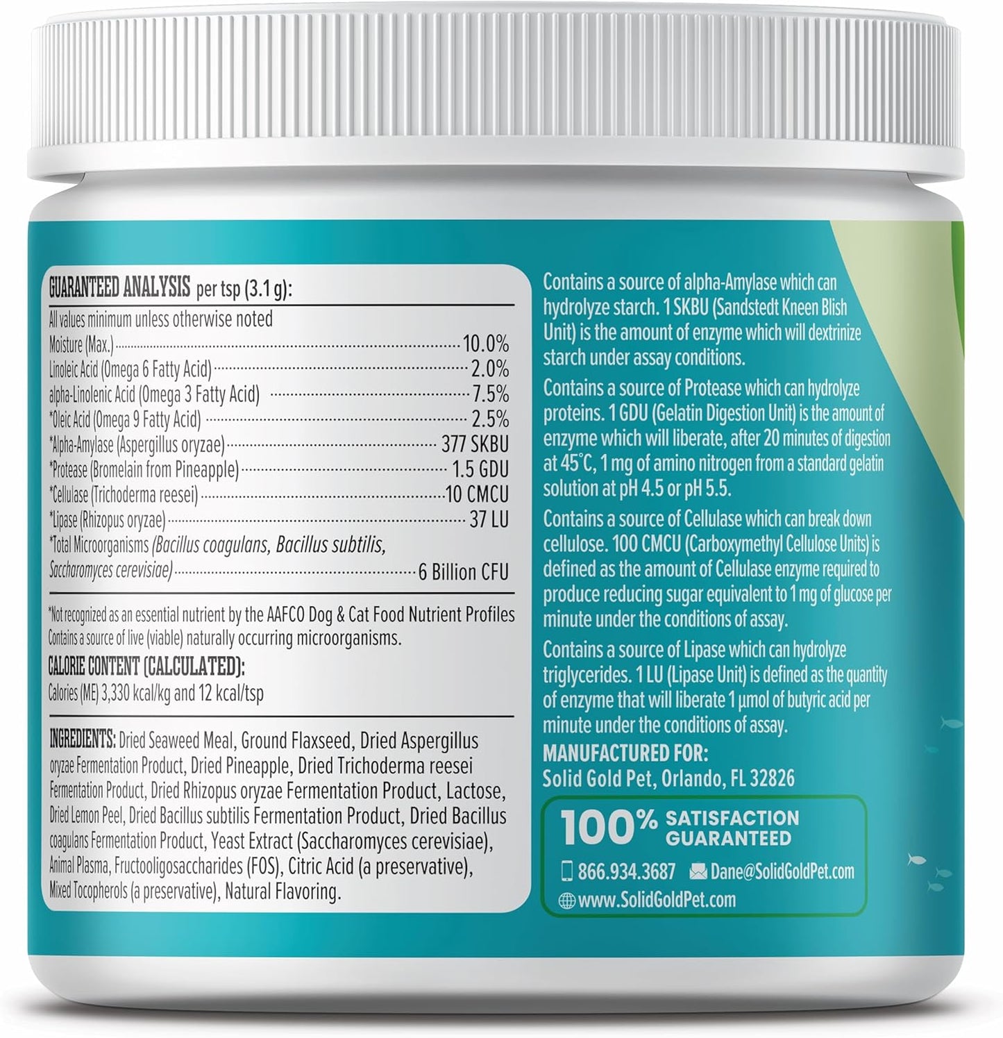 Solid Gold SeaMeal Cat Probiotic & Dog Probiotics for Digestive Health - Kelp Powder Dog & Cat Multivitamin Supplement w/Prebiotics & Digestive Enzymes for Skin, Coat, & Gut + Immune Support - 3.5oz