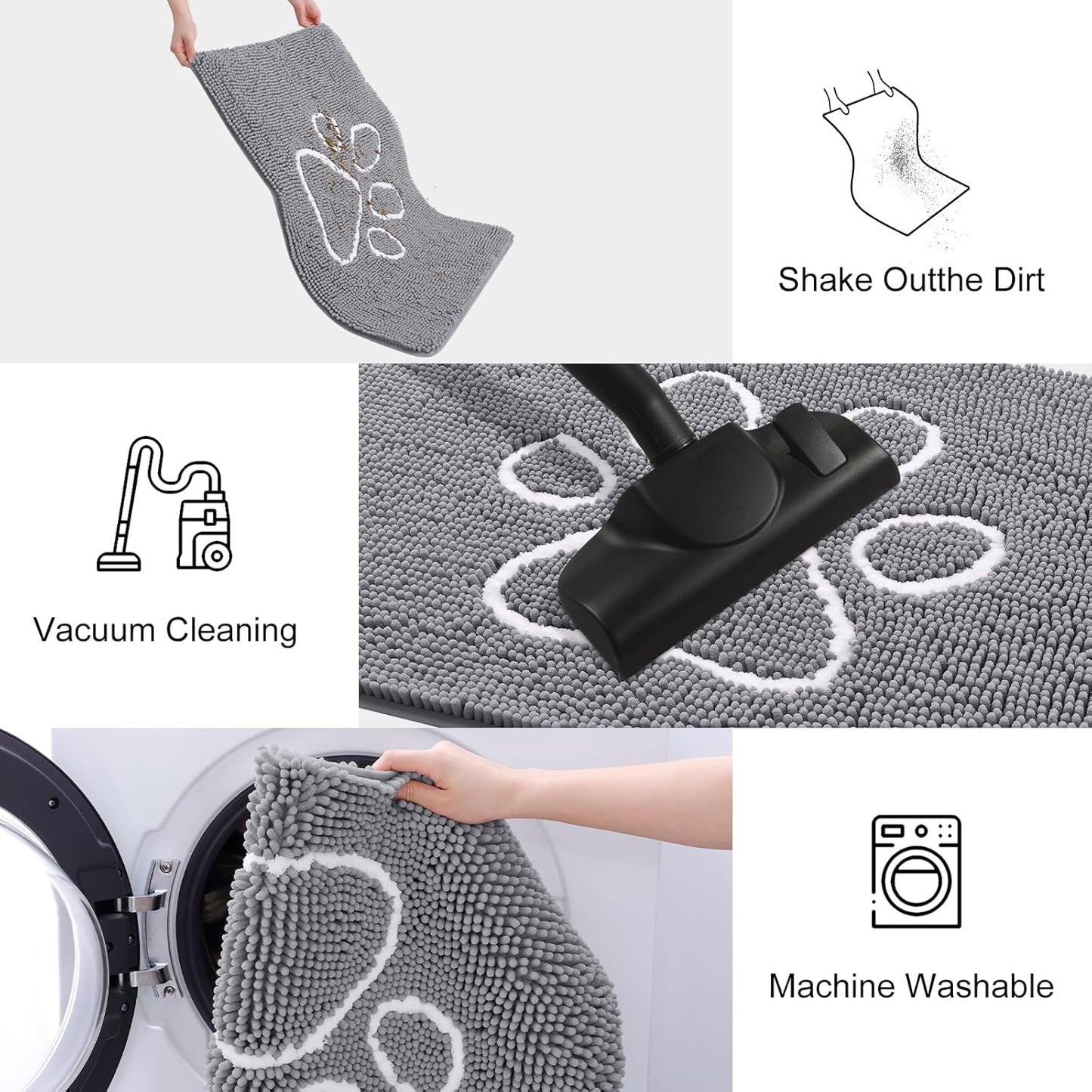 Smiry Dog Door Mat for Muddy Paws, Absorbent Dirt Trapper Non Slip Quick Dry Washable Chenille Mat for Mud Dogs, Entry Rug for Indoor and Outdoor (36x24 Inches, Grey and White)