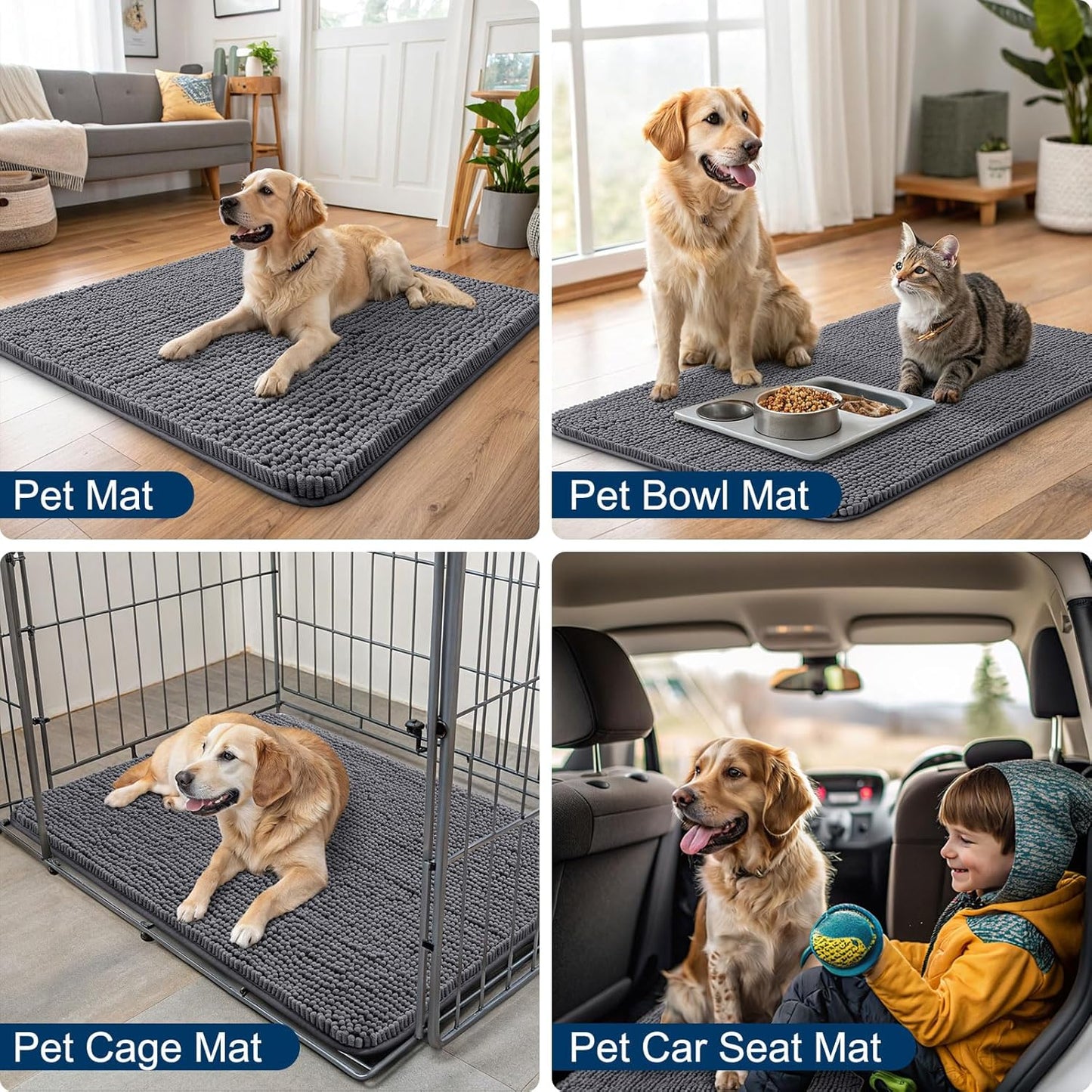 Smiry Dog Door Mat for Muddy Paws 47x32, Absorbs Moisture and Dirt Doormat, Non-Slip Washable Quick Dry Chenille Front Door Mat Indoor Entrance, Entryway Carpet for Inside Floor, Dark Grey