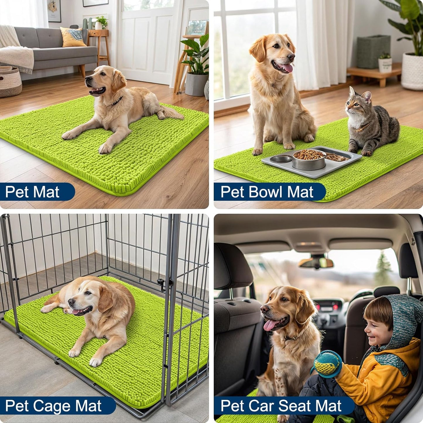 Smiry Dog Door Mat for Muddy Paws 36x24, Absorbs Moisture and Dirt Doormat, Non-Slip Washable Quick Dry Chenille Front Door Mat Indoor Entrance, Entryway Carpet for Inside Floor, Bright Green