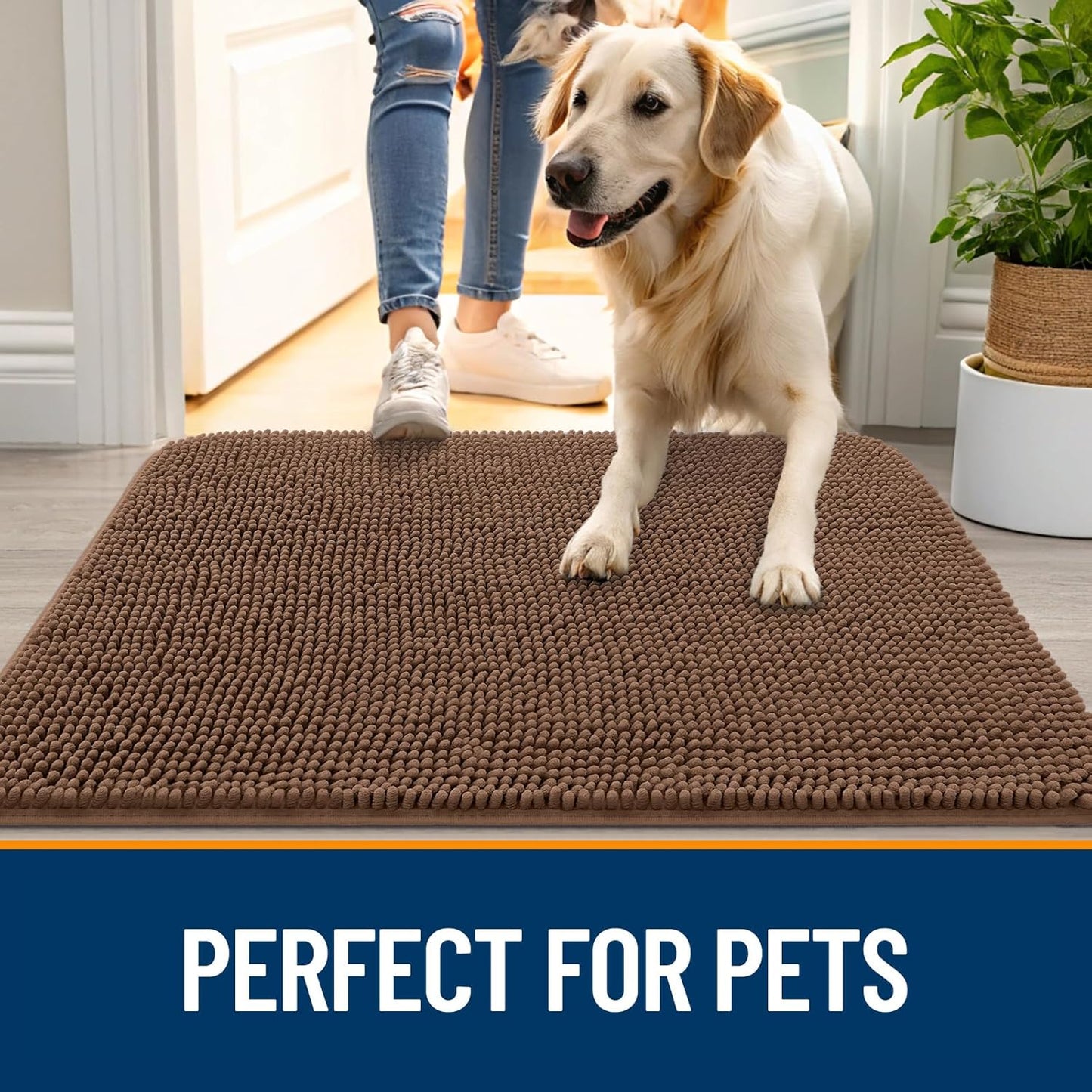 OLANLY Dog Door Mat for Muddy Paws 36x24, Absorbs Moisture and Dirt, Absorbent Non-Slip Washable Doormat, Quick Dry Chenille Mud Mat for Dogs, Entry Indoor Entryway Carpet for Inside Floor, Mocha