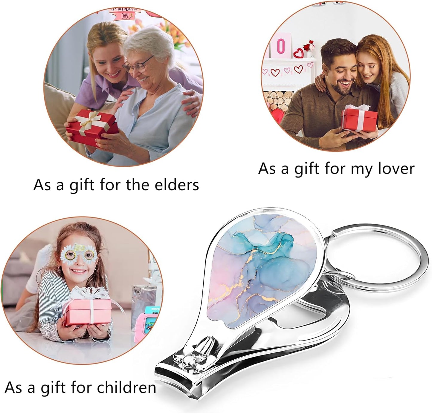 Nail Clippers with Key Chain Cute Stainless Steel Nail Cutter with File Professional Toenail Clipper for Men Multifunction Toenail Clipper 2 Pack Nique Cutter for Adult(Marble)