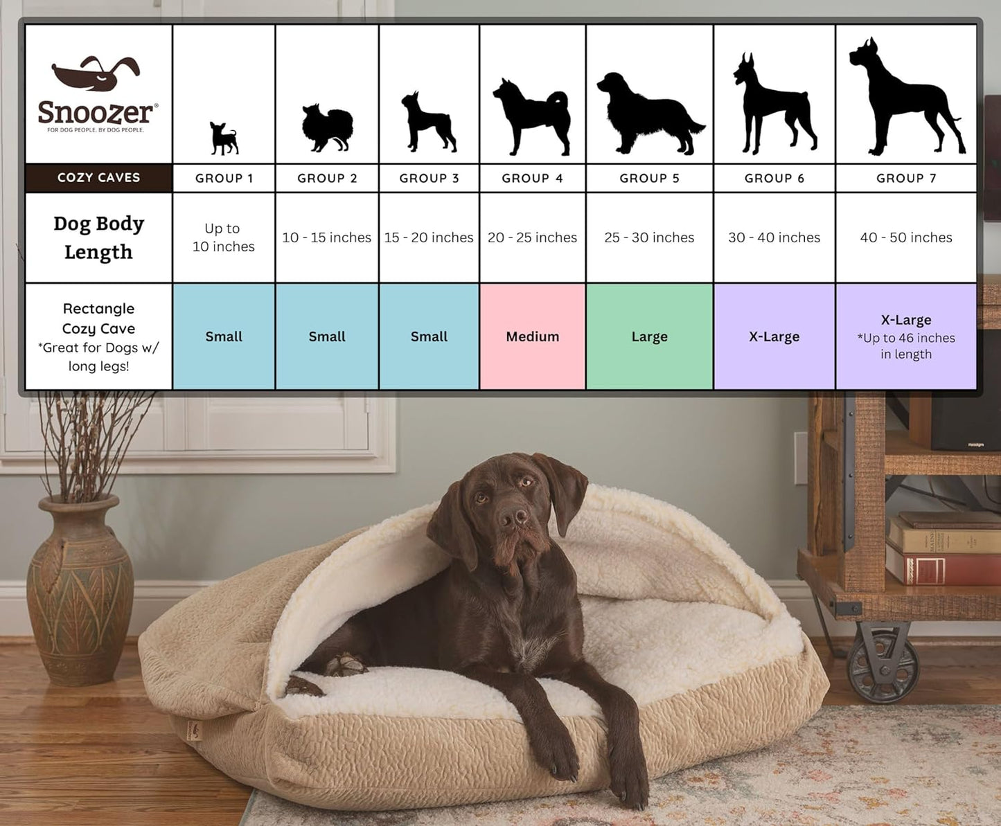 Snoozer Rectangle Cozy Cave Dog Bed - Indoor Dog Bed with Cover Cave, Covered Calming Burrow for Large Sized Pets with Blanket Attached, Enclosed, Washable - XL, Heather Gray