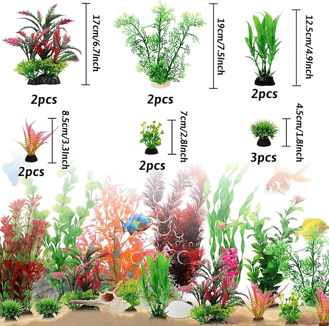 Fish Tank Accessories Aquarium Decorations Plants, 20pcs Fish Tank Decorations Plant, Fish Tank Decor, Aquarium Decor Plastic Plants, Small to Large
