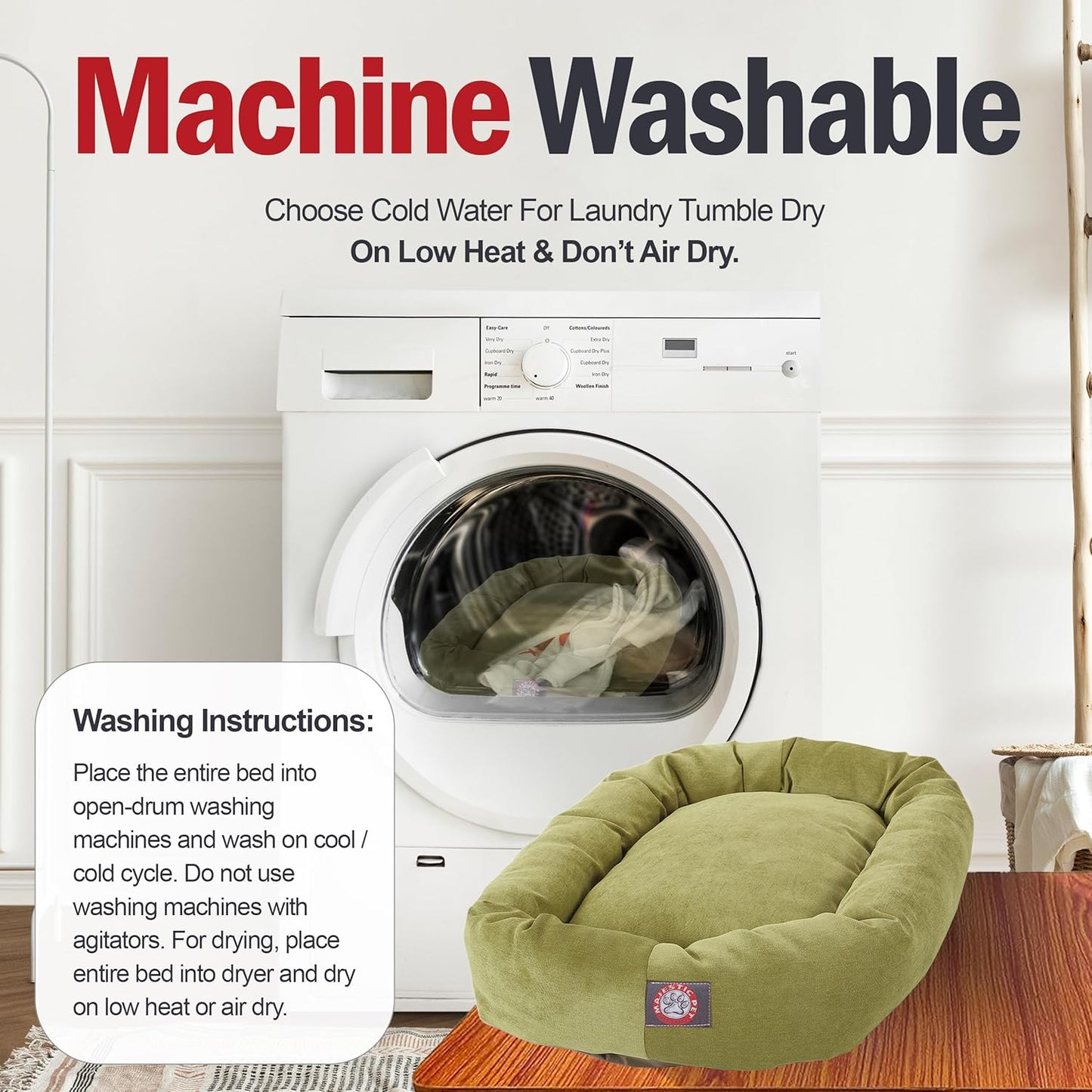 Majestic Pet 40 Inch Micro Velvet Calming Dog Bed Washable 40x29x9 (inch) – Cozy Soft Round Donut Dog Bed with Spine for Head Support - Pet Bed Large – Apple (2025)