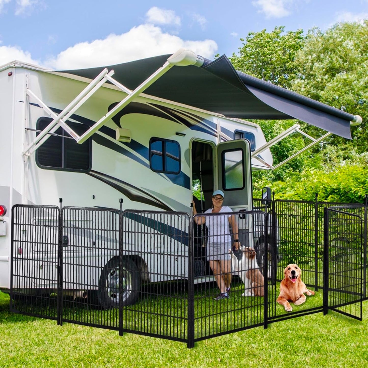 Tall Garden Fences and Borders for Dogs, 4.6ft High Dog Fence, 10 Panels Total 22.1Ft Long, Gate 21 inches Wide with Low Sills, Animal Barrier Fence, Metal Fence Panels, Flower Bed Fencing