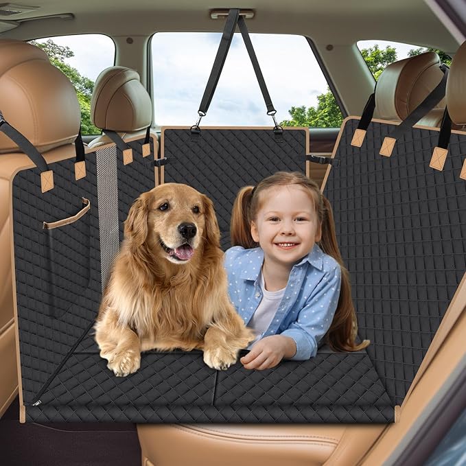 Dog Car Seat Cover for Back Seat, Larger Dog Car Bed Cover with Hard Bottom, Backseat Extender Hammock for Full SizeTruck/SUV 8 Panels - Black