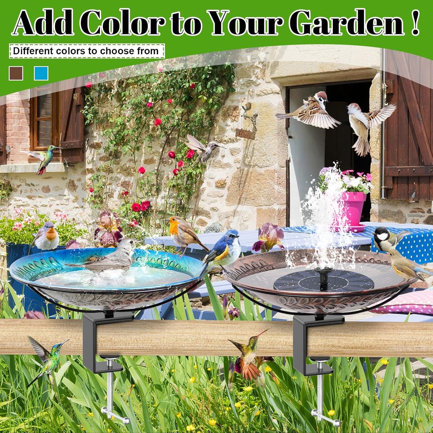 Deck Mounted Bird Bath for Outside, Detachable Birdbath Bowl with Sturdy Clamp, Outdoor Bird Baths Bowl for Attracting Birds Garden Yard Decor (Ocean Blue Turtle)