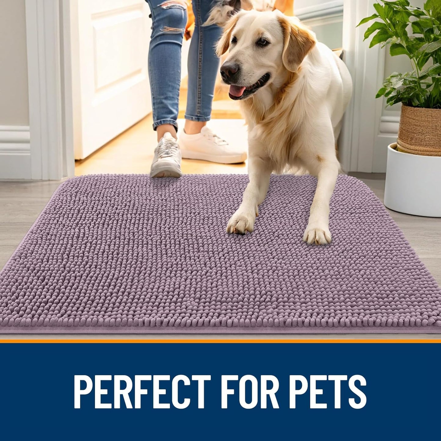 OLANLY Dog Door Mat for Muddy Paws 44x32, Absorbs Moisture and Dirt, Absorbent Non-Slip Washable Doormat, Quick Dry Chenille Mud Mat for Dogs, Entry Indoor Entryway Carpet for Inside Floor, Deep Plum