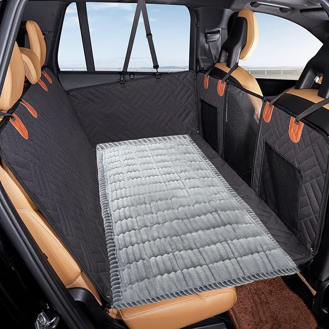 VClife Dog Car Seat Cover for Backseat Extender, Anti Slip Dog Bed Mat Travel Blanket, Pet Friendly Backseat Cover for Cars, SUVs, Small Trucks, Back Seat Extender Protector (Light Gray, 51"×23.6")