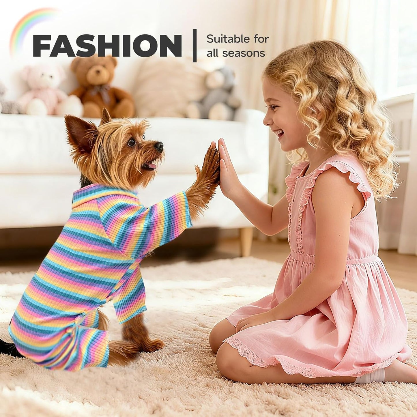 BAEJMJK Striped Dog Pajamas Stretchy Cute Four-Legged Boy Girl Dog Clothes with Sleeves Comfortable Dogs Jumpsuit Colorful Pet Puppy Outfits Apparel for Small Medium Dogs Cats(Pink,Pink,X-Large)