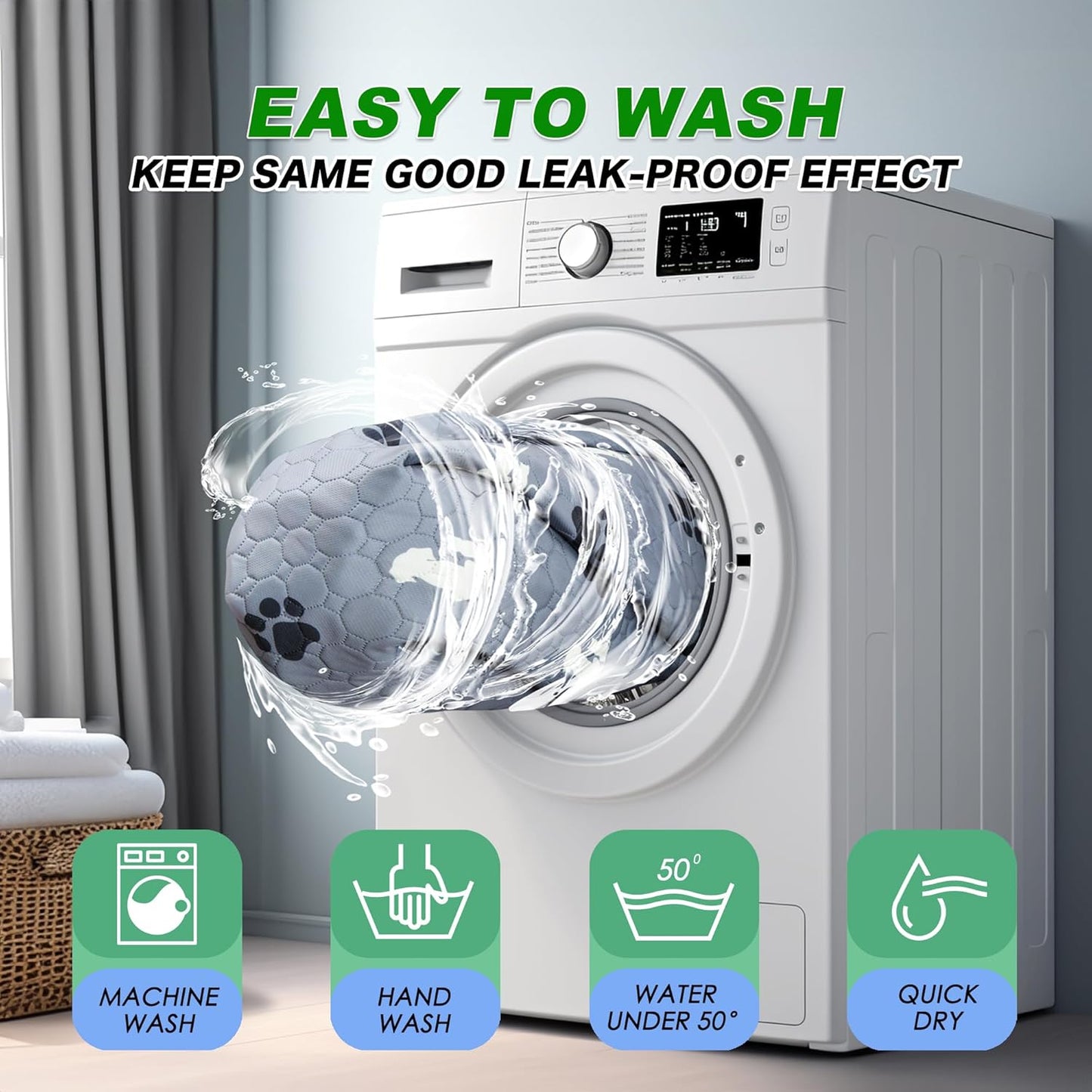 Washable Pee Pads for Dogs Mat, 2 Pack Absorbent Reusable Training Dog Pads Pet Puppy Pads, Non-Slip Potty Pads for Whelping, Playpen, Crate, Bed, Grey 32"x52"