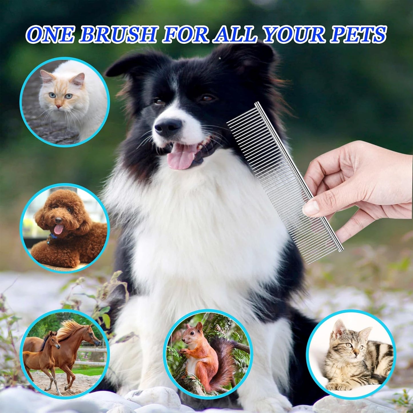 Dog Comb and Cat Combs Stainless Steel Teeth, Grooming Tool for Long & Short Hair, Dematting Comb for Dogs, Removes Tangles & Knots (Small and Large Silver)