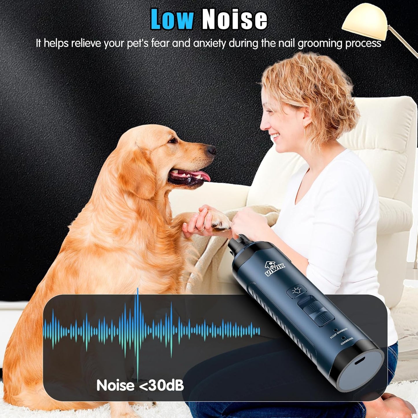 VIWIK Dog Nail Grinder, Dog Nail Trimmers with LED Lights, Pet Nail Clippers Kit for Large Medium Small Dogs & Cats, 2-Speed Quiet Electric USB Rechargeable Pet Paws Grooming Tool Blue