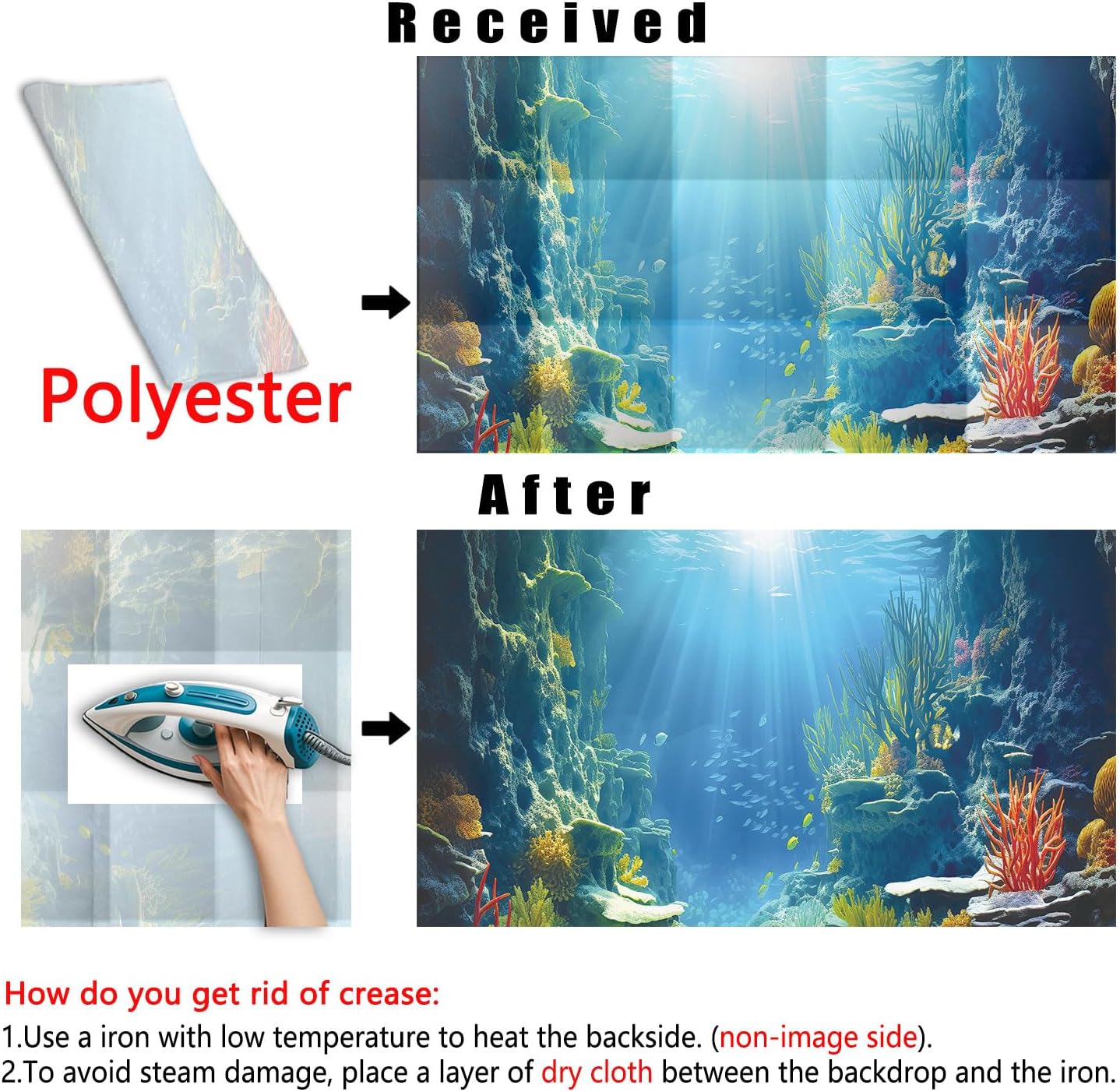 24X12IN Blue Sea Floor Aquarium Background, Natural Underwater World 3D Effect Fish Tank Decorations Background, Art Terrarium Background with 8 EVA Double-Sided Tape