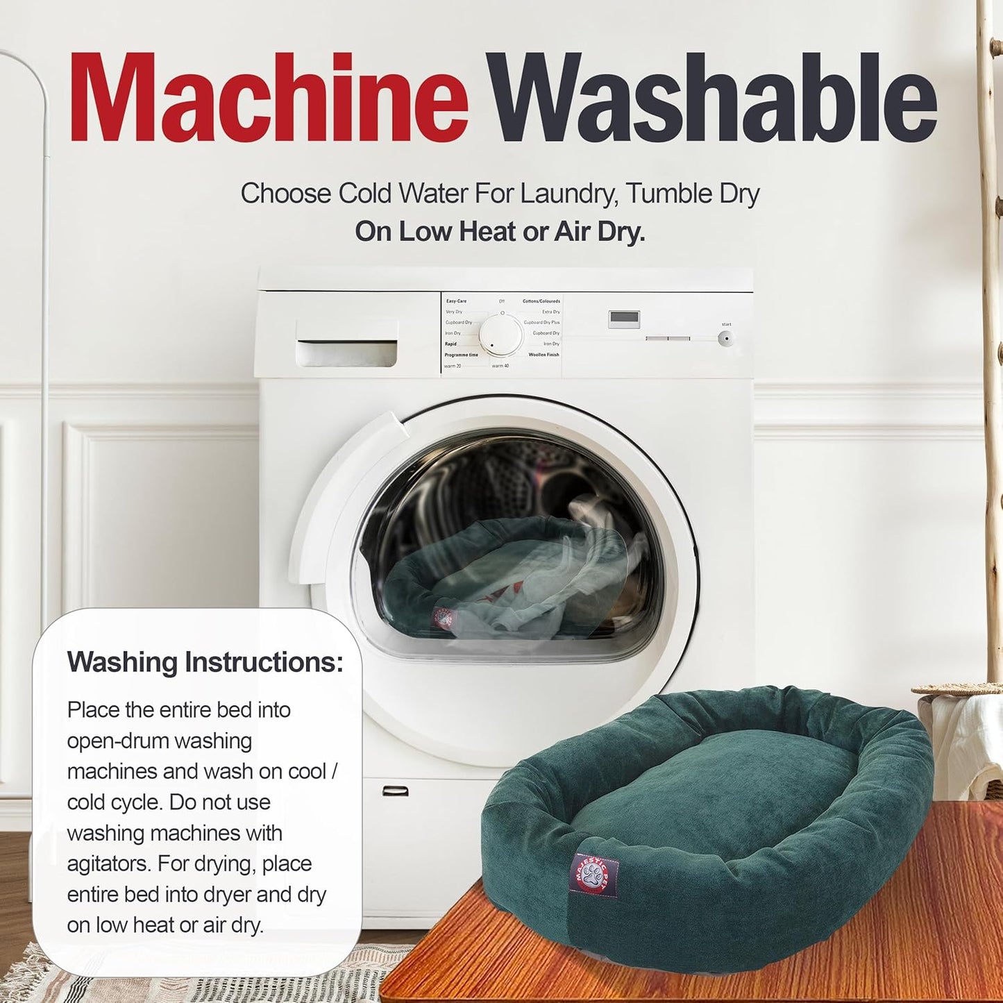 Majestic Pet 24 Inch Micro Velvet Calming Dog Bed Washable 24x19x7 (inch) – Cozy Soft Round Donut Dog Bed with Spine for Head Support - Pet Bed Small – Marine (2025)