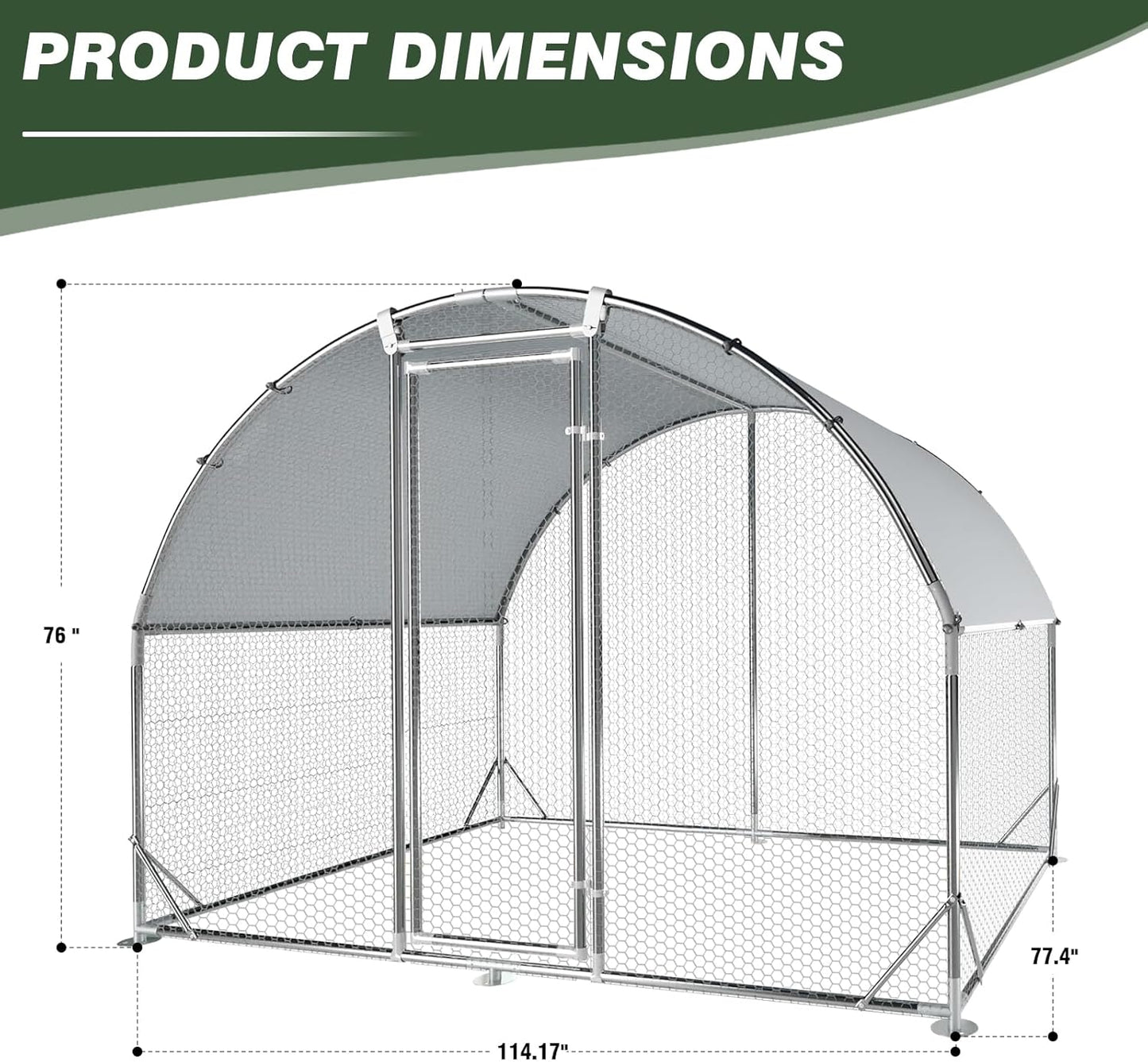 4ever2buy Large Metal Chicken Coop with Run Walk-in Poultry Cage Chicken Runs House Pen Cage Dome Roofed Chicken Coops with Anti-Ultraviolet Cover for Outdoor Yard Farm Use 9.5'W x 6.45'L x 6.3'H