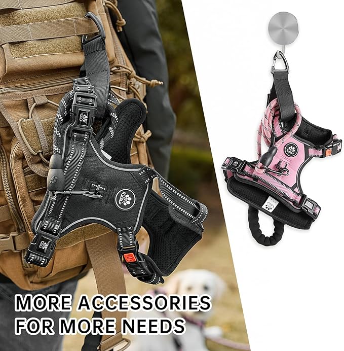 NESTROAD No Pull Dog Harness,Adjustable Oxford Dog Vest Harness with Leash,Reflective No-Choke Pet Harness with Easy Control Soft Handle for Large Dogs(Large,Pink)