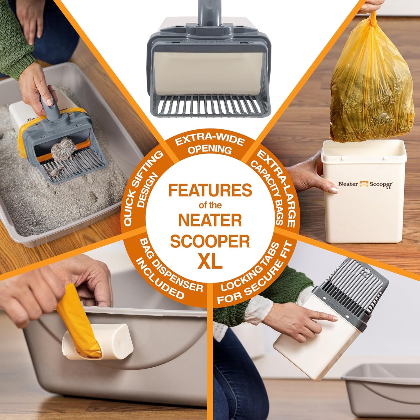 Neater Pet Brands Neater Scooper XL Cat Litter Scoop, 195 Refill Bags – Extra-Large Capacity Mess-Free Cat Litter Scooper with Bag for Large & Multiple Cats, Spill-Proof Litter Box Scooper with Holder