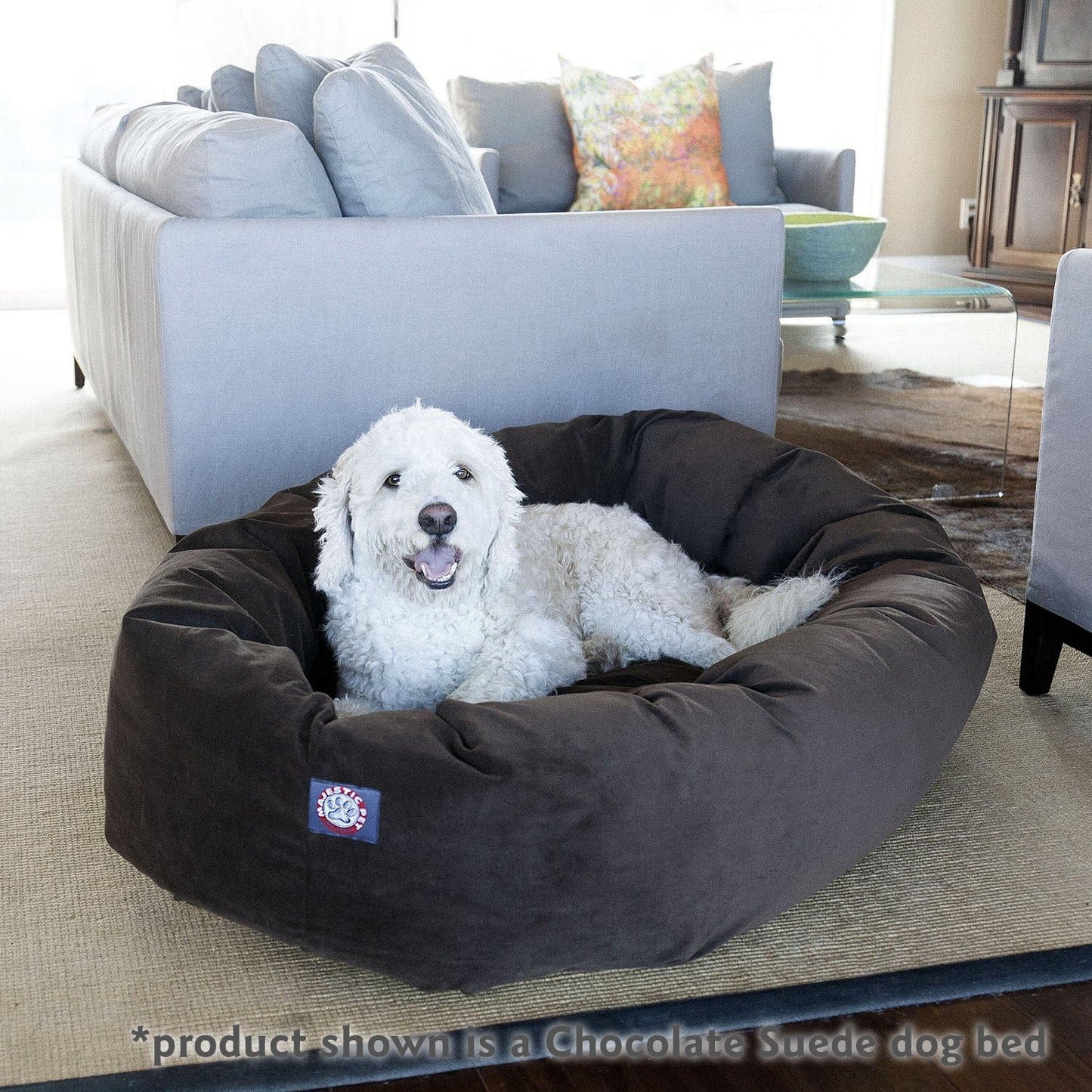 Majestic Pet 32 Inch Suede Calming Dog Bed Washable 32x23x7 (Inch) – Cozy Soft Round Donut Dog Bed with Spine Support for Dogs to Rest Their Head - Pet Bed Medium – Navy