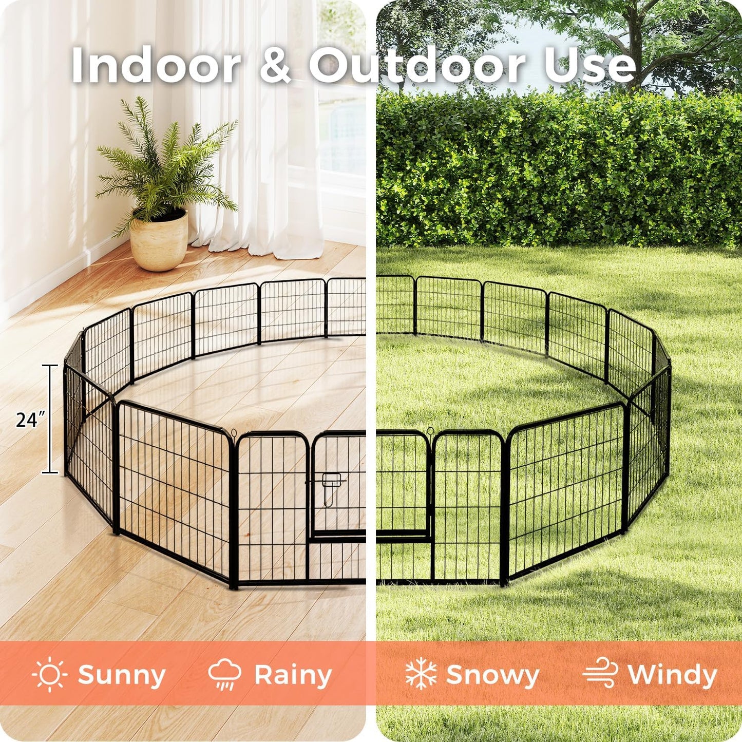 24 Inch Dog Playpen - 16 Panels Metal Pet Exercise Pen for Puppy, Indoor/Outdoor Dog Fence for Yard, Garden, Camping & RV Travel