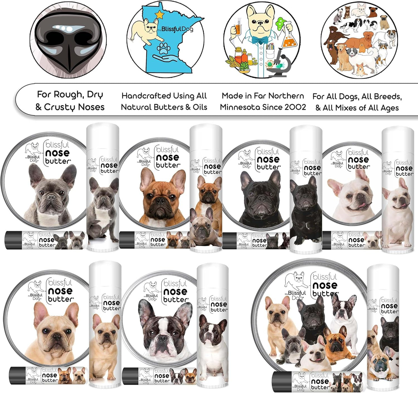 The Blissful Dog French Bulldog Black Masked Fawn Unscented Nose Butter - Dog Nose Butter, 2 Ounce