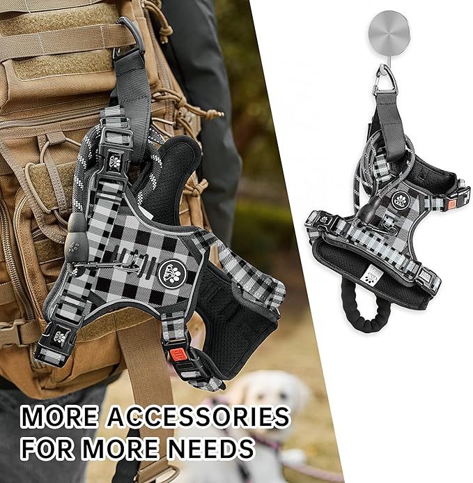 NESTROAD No Pull Dog Harness with Leash, Reflective No Choke Pet Vest Harness,Adjustable Soft Padded Dog Harness with Easy Control Handle for Medium Dogs(Checkered Black,Medium)