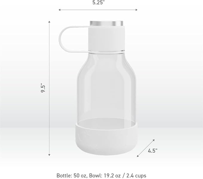 Asobu Buddy Bottle a Stainless Steel Insulated Water Bottle for with Removable Dog Water Bowl and Dog Food and Treat Storage Bowl (White, Tritan 50 oz Water Bottle with Bowl)