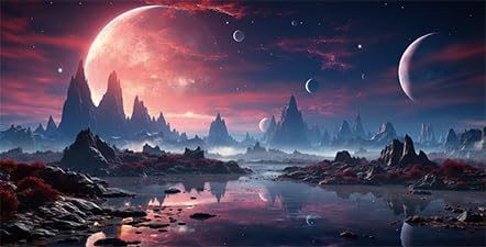 30X12IN Cosmic Spaceterrarium Background, Cool Parallel Space Themed Aquarium Reptile Habitat Background, Red Moon Aquarium Background with 10EVA Double-Sided Tape