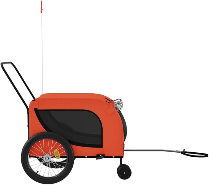 Tidyard Pet Bike Trailer Orange and Black Oxford Fabric and Iron Pet Bicycle Carrier, Animal Bike Stroller for Cat, Puppy, Dog, Outdoor, Travel Style B