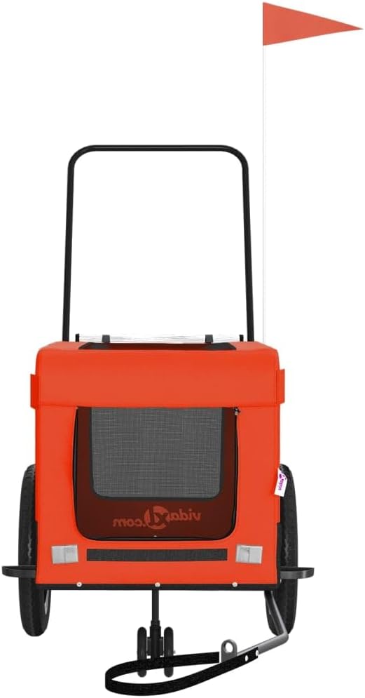 Tidyard Pet Bike Trailer Orange and Black Oxford Fabric and Iron Pet Bicycle Carrier, Animal Bike Stroller for Cat, Puppy, Dog, Outdoor, Travel Style C