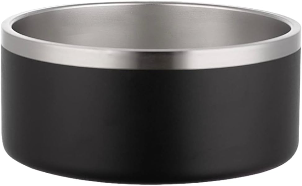 64 oz Black Anti-Skid Dog Bowl, Vacuum Insulated, Powder Coated, Stainless Steel, Non-Slip, Easy to Clean