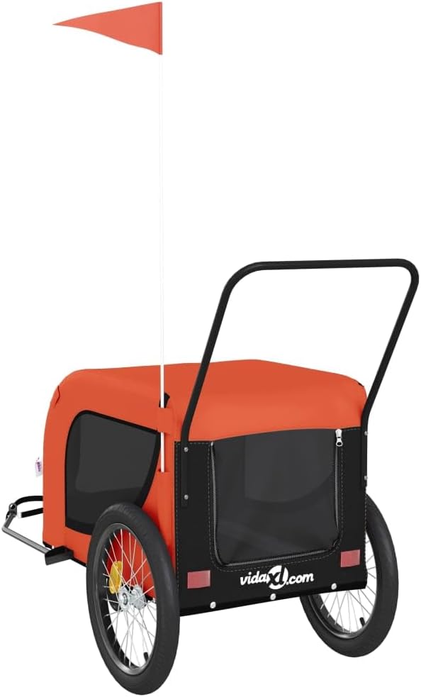 Tidyard Pet Bike Trailer Orange and Black Oxford Fabric and Iron Pet Bicycle Carrier, Animal Bike Stroller for Cat, Puppy, Dog, Outdoor, Travel Style B