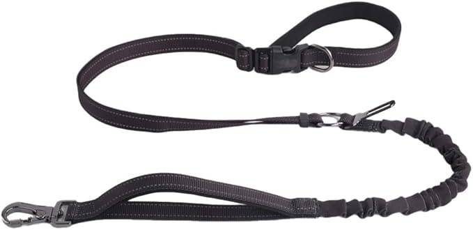 Hands Free Dog Leash for Large Medium Dogs Heavy Duty Bungee Reflective Adjustable Waist Leashes for Walking Running with Car Buckle 4-6FT (Black)