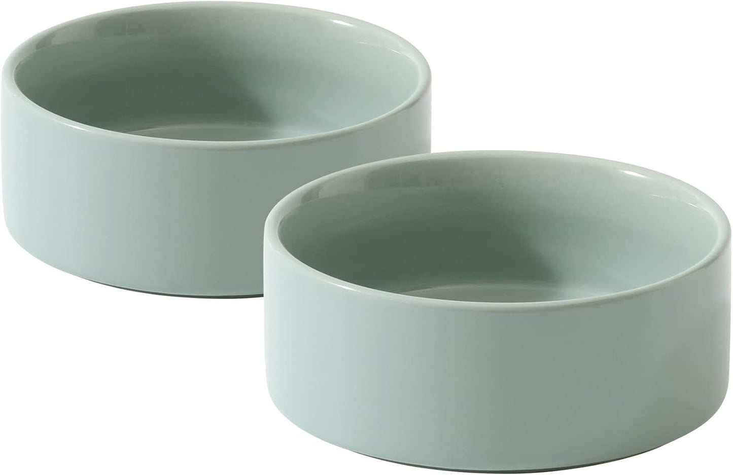 Ceramic Set of 2 Cat Bowls, Food and Water Bowls for Cats, Kitty, 2pcs Cat Dishes, Pet Feeder(5.1inch, 2 x Light Green Bowls)