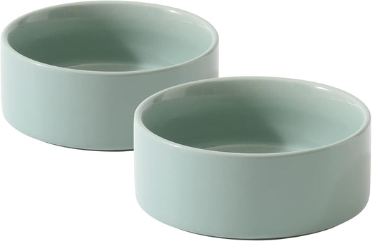 Ceramic Set of 2 Cat Bowls, Food and Water Bowls for Cats, Kitty, 2pcs Cat Dishes, Pet Feeder(5.1inch, 2 x Light Green Bowls)