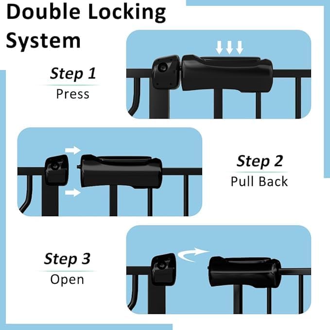 TSAYAWA Walk Through Baby Gate with Door, 52.76~62.2 Inch Wide Presure Mounted No Drill Metal Auto Close Child Gate for Stair Doorway - Indoor Outdoor Safty Gate for Toddler Dog Doggie, Black
