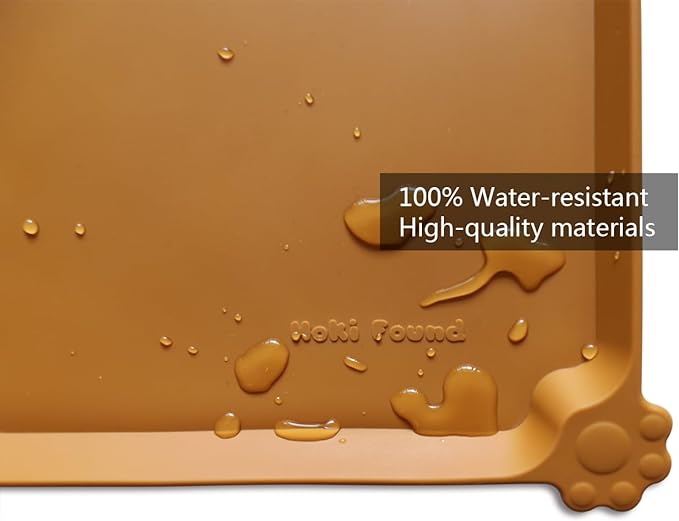 Hoki Found Large Silicone Pet Food Mats Tray - Non Slip Pet Dog Cat Bowl Placemats - Dog Cat Feeding Mat - Waterproof - Butterscotch