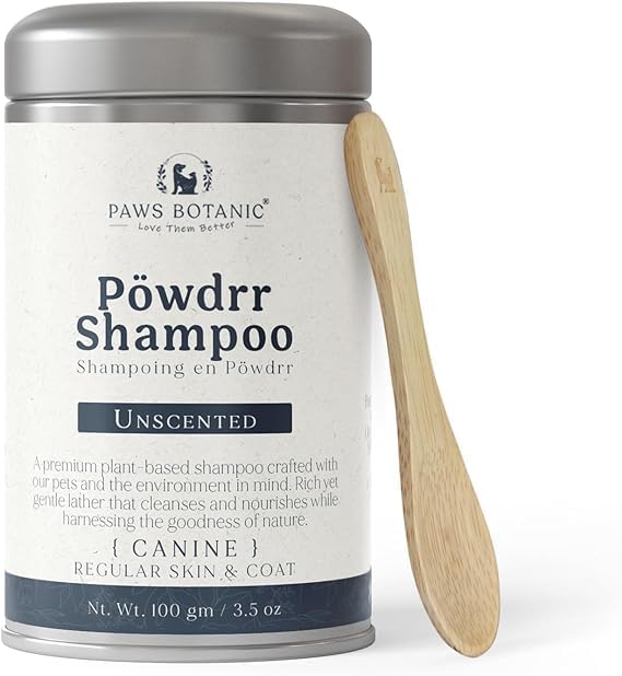 Unscented Dog Dry Shampoo, Powder Shampoo for Dogs, Regular Skin & Coat, 3.5 oz with Bamboo Spoon