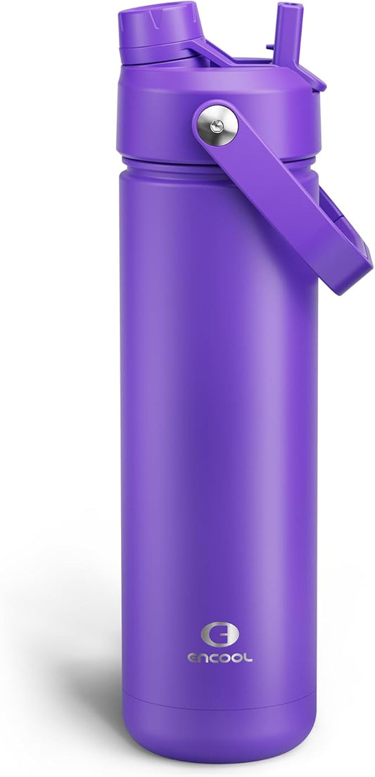 Insulated Water Bottle with Straw Stainless Steel Water Bottle, Leak-Proof, BPA-Free, Double Wall Vacuum Keeps Cold for 24 Hours for Sports, Travel, School (26 oz, Violet)