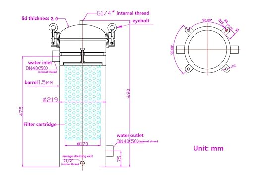 #1 Bag Filter Corrosion-Resistant 304 Stainless Steel Solid-Liquid Separation Tool 145PSI Industrial Sock Filter 1.5" Fnpt in/Out Bag Water Filter