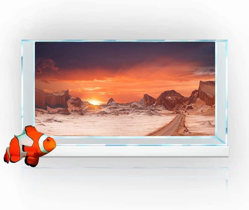 30X12IN Sun and Desert Moon Themed Reptile Habitat on Orange Durable Decorative Background, Terrarium Background with 10EVA Double-Sided Tape