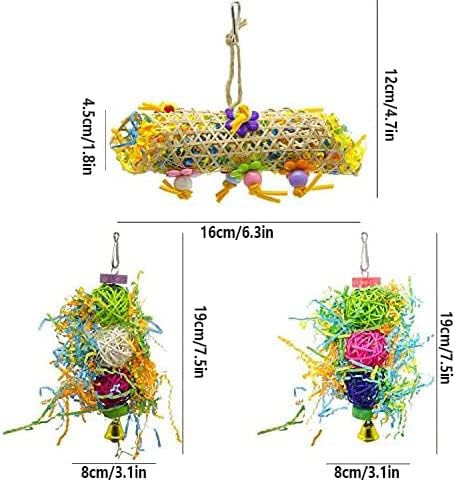 EBaokuup 3Pack Bird Chewing Toys Foraging Shredder Toy Parrot Cage Bird Loofah Hanging Toy for Cockatiel Conure African Grey Parrot