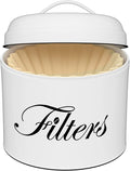 Coffee Filter Holder, White Basket Coffee Filter Storage with Lid, Round CoffeeFilter Container for Counter, Rustic Farmhouse Coffee Bar Accessories Decor (White)