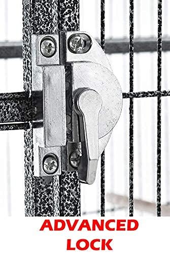 64" Extra Large Corner Bird Flight Breeding Wrought Iron Rolling Parrot Cage Side Solid Metal Plate Feed Doors Pull Out Removable Grate and Tray with Around Metal Seed Guard