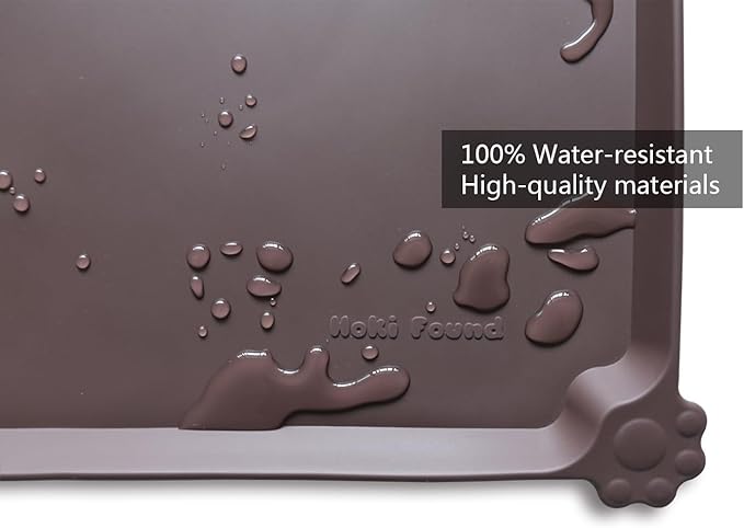 Hoki Found Silicone Pet Food Mats Tray - High-Lips Pet Dog Cat Bowl Mats - Pet Feeding Mat - Waterproof Dog Cat Food Mats -Pet Water Mats for Floors - Dark Oak