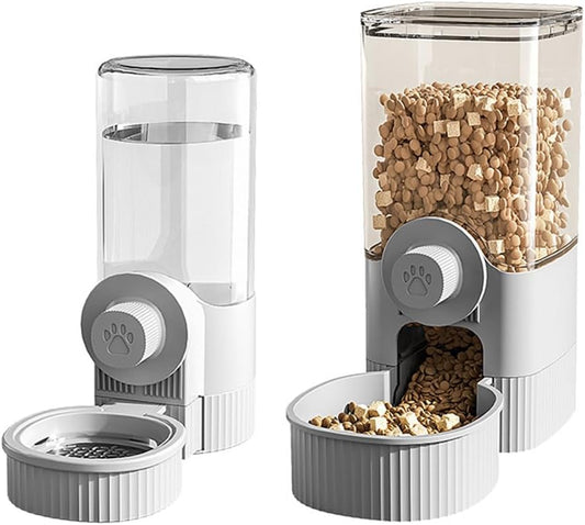 Hanging Automatic Bunny Food Water Dispenser, Gravity Rabbit Cage Feeder and Water Dispenser Ferret Cages Accessories, Cage Cat Food Bowl, for Chinchilla Guinea Pig Hedgehog (Grey)