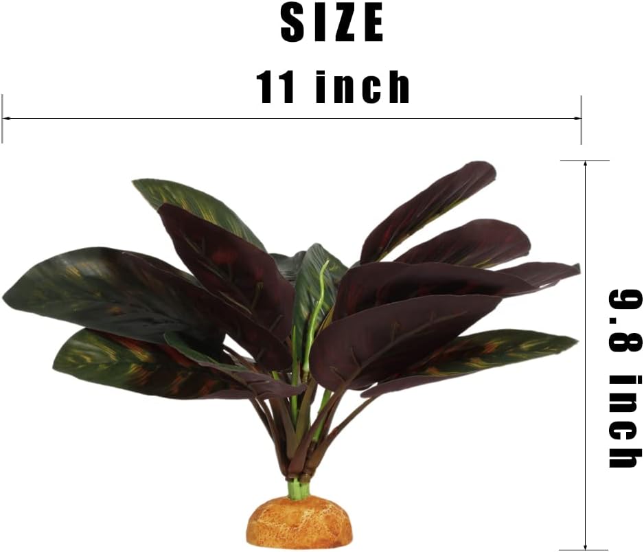 Reptile Terrarium Decor Plants, Bearded Dragon Tank Accessories fit Crested Gecko Leopard Lizard Chameleon Ball Python Snake Frog - Purple Fake Prayer Peacock Plants