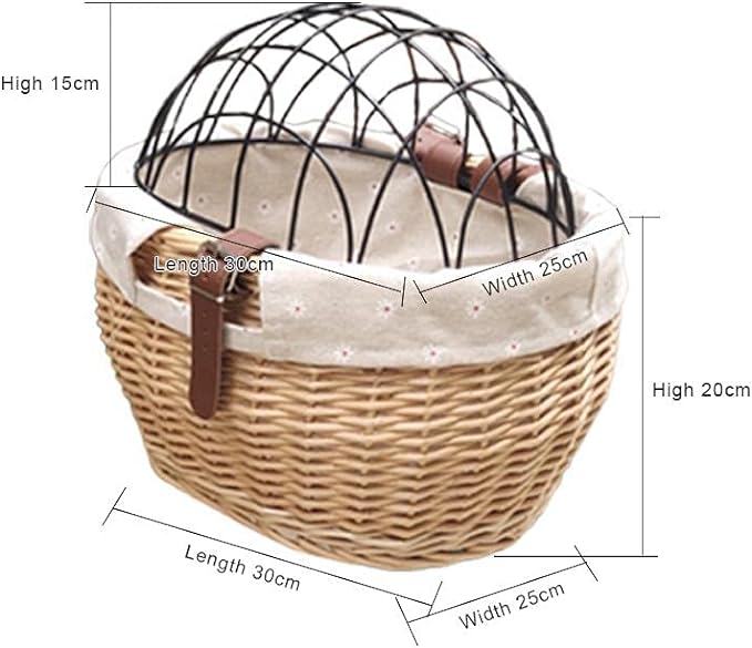 Bike Pet Basket, Wicker Bike Basket for Small Dogs Cats Pet Carrier Front Basket with Wire Mesh Cover and Lid, Wicker Basket for Dogs and Cats, Rattan Storage Basket, 11.81 * 9.84 inch (A)